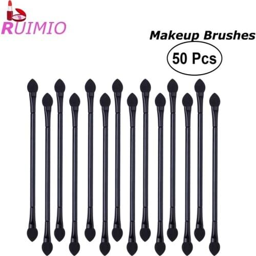 50pcs Disposable Dual Sides Eyeshadow Sponge Brushes Makeup Applicator with Long Handle (Black)