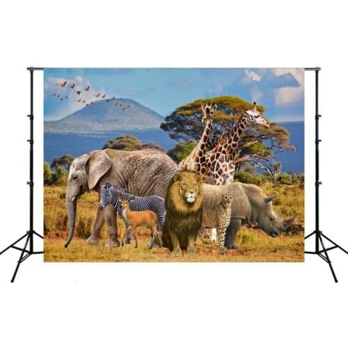 African Grassland Animals World Photography Backdrop Birthday Party Portrait Photo Background Vinyl Photocall Booth Props