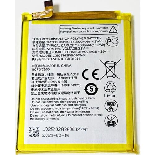 3.8V 4000mAh Li3839T43P8h826348 For ZTE Blade A7s 2020 A7010 Battery