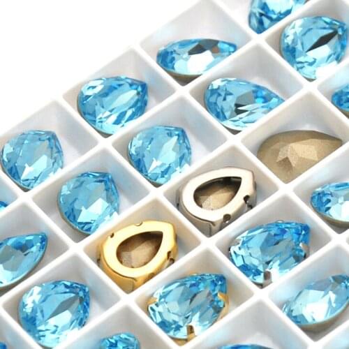CTPA3BI 4320 Aquamarine Glass Crystal Sew on Rhinestones Pointed back Drop Sew on Stone Diy Dress Clothing Jewelry Craft