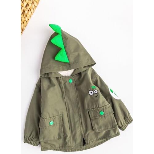 Babymod Dino Figured Hooded Plush Lined Baby Boy Coat