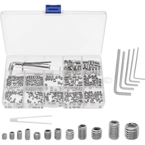 Electrapick 400pcs Stainless Steel Flat End Hex Socket Headless Screws with 4 Allen Keys and Pliers