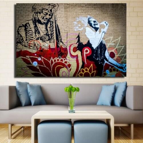 Canvas Graffiti Painting Jimmi Hendrix and Janis Joplin Canvas Poster Print for living room bedroom home decoration