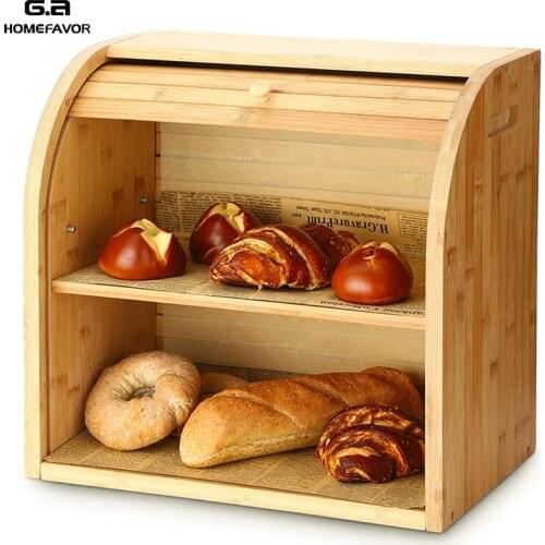 Storage Box Bamboo Bread Box Bins With Cutting Board Double Layers Food Containers Big Drawer Kitchen Organizer Home Accessories