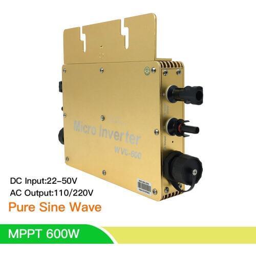 Micro Solar 600W Inverter Pure Sine Wave MPPT On Grid Tie Inverter Single Three Phase Connection for 2*300W Solar Panel