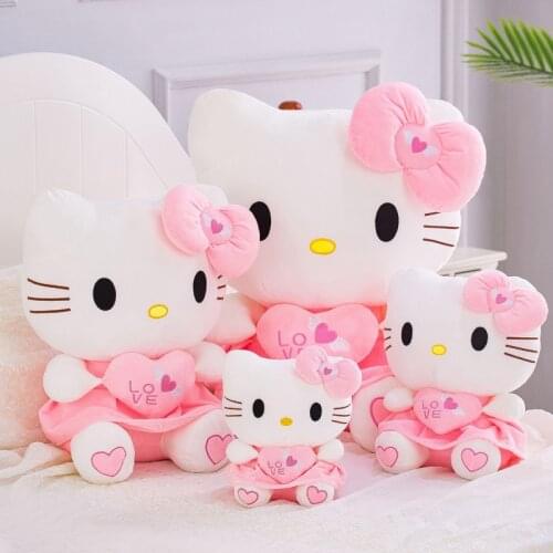 Hellos Kitty Plush Toys Kawaii Short Plush Pillow Pink Bow Dress Dolls Stuffed Cute Children Toys for Girls Gifts