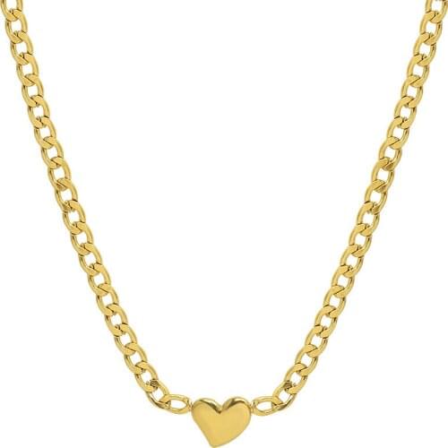 Minimalist Design 316L Stainless Steel PVD Gold Plated Personalized Heart Choker Link Chain Necklace For Women Girl Fashion Gift