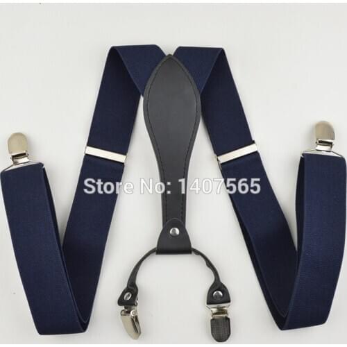 Mens/women 3.5cm width Adjustable Clip-on solid nave bule suspenders