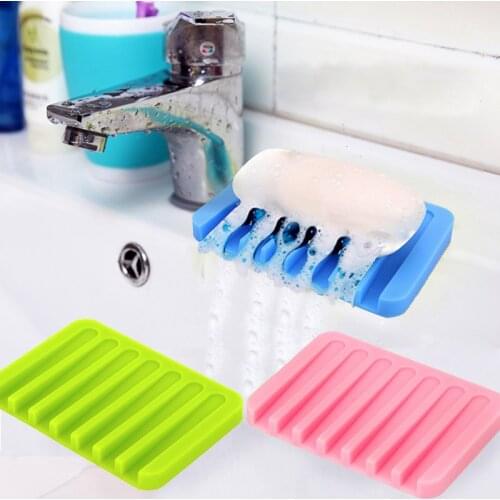 Soft Silicone Soap Dish Storage Holder Soap Box Plate Tray Drain Creative Bathroom Anti-slip Soap Tray Tools