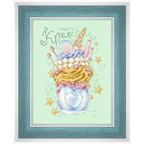 Delicious cold drink cross stitch kits icecream pattern design 18ct 14ct 11ct light green canvas embroidery DIY needlework