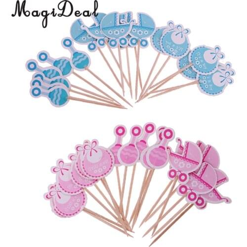 Pack of 36pcs Baby Shower Cupcake Picks Christening Baby Carriage Bib Rattle Cupcake Toppers Its a Girl Boy Party Accessories