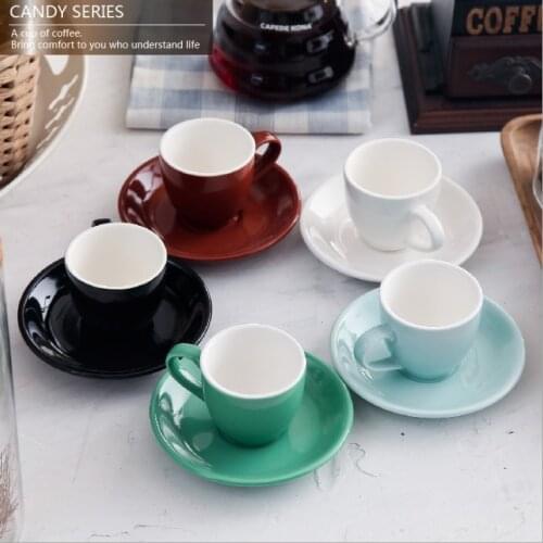 New Tulip Ceramic Thickened Espresso Cup with Plate Set Italian Dumb Grinding Coffee LOGO Customized 70-80ml