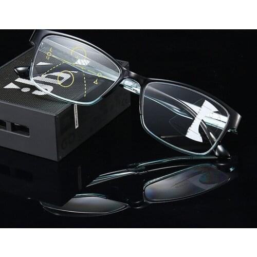 New Anti-blue Light Progressive Multi-focus Reading Glasses Transparent Half Frame for Men Women Comfortable Smart Eyewear