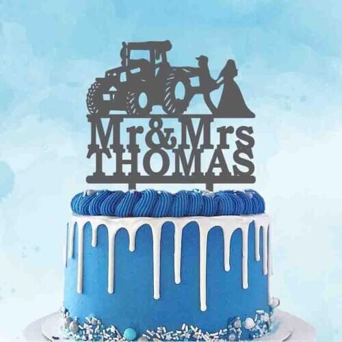 Personalized Tractor Wedding Cake Topper Custom Mr Mrs Name Country Farmer Cake Topper For Wedding Party Cake Decoration