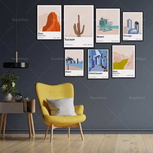 City poster Miami Beach, New York City, Florida, Morocco, Chicago, National Park poster printing city decoration poster