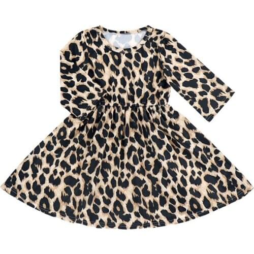 Leopard Print Long Sleeves Girls Dresses Fashion Spring Autumn Dress Polyester Skirt Clothes Cartoon Cute Gifts For Children