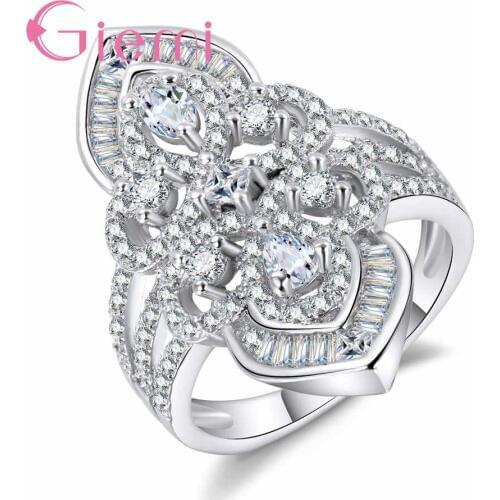Luxury Ring Modern Shiny Women Engagement Wedding Jewelry 925 Sterling Silver Cubic Zirconia Women Valentines Day Gift