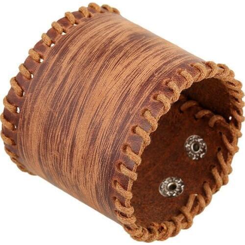 Handmade Boho Gypsy Hippie Vintage Hiphop Punk Brown Leather Knots Braiding Charm Adjustable Wrap Wide Big Bangle Bracelet Man