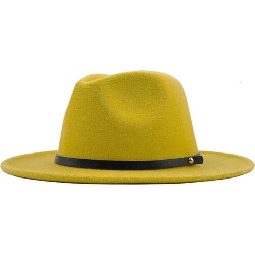 Men New Women Winter Wool Fedora Hat With Leather Ribbon Gentleman Elegant Lady Autumn Wide Brim Jazz Church Panama Sombrero Cap