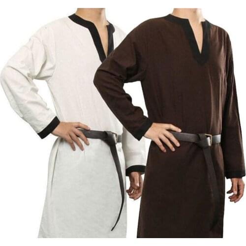 Medieval Larp Viking Costume Tunic Long Shirt Mens Trim Warrior Knight Tops Tabard Cosplay Robe Outfit Halloween For Adult