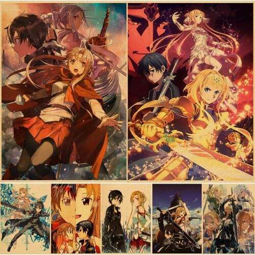 Vintage Sword Art Online Japanese Anime Posters Cartoon Kraft Paper Home Decor Study Bedroom Bar Cafe Manga Wall Paintings
