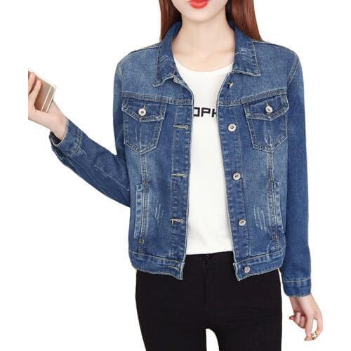 Large Size Women Basic Jackets 4Xl 5Xl 2019 Autumn New Short Denim Jackets Long Sleeve Casual Jeans Blue Coat Outwear Top R112