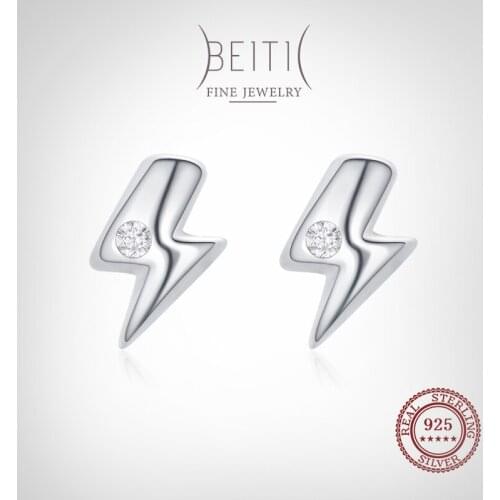 Beitil 100% 925 Sterling Silver Small Lightning Fashion Stud Earrings For Women Simple Design Fine Hypoallergenic Jewelry
