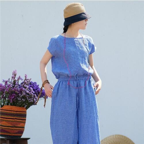 2019 New Literature One Used Pure Flax Easy Short Sleeve Lattice Pullover Unlined Upper Garment Jacket T T-shirt Woman 190728