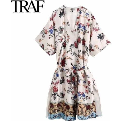 ZA Womens Clothing 2021 Summer Waist Long Jacket Fashion Vintage Printed Kimono Lady Coats