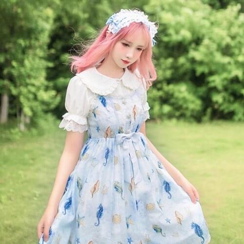 Eugenia lolita sleeveless print dress 2018 Summer new JSK Lolita spaghetti strap princess dress slash neck women clothing L726