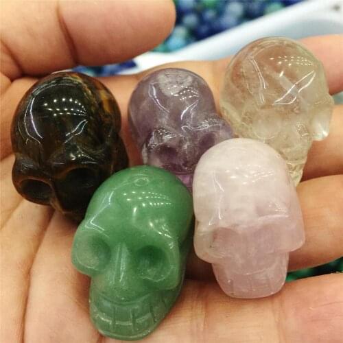 1pcs Handmade Natural Stone Skull Figurine Crystal Carved Statue Realistic Feng Shui Healing Home Ornament Art Collectible