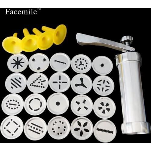 20 Moulds+ 4 Nozzles Biscuit Maker Cookie Making Mold Stainless Steel Press Gun Machine Cake Decorating Tips Kit Cookie Tool
