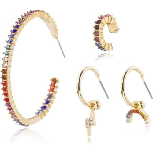 4Pcs CZ Stone Stud Earrings Kit Rainbow Crystal Hoop Earrings Shiny Cubic Zirconia Drop Earrings Fashion Jewelry Gift
