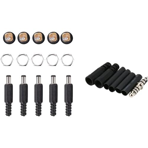 5.5X2.1mm 5Pcs DC Female Jack + 5Pcs Socket Connector Black & 1x Replacement Helicopter Plug Headset Adapter U-174