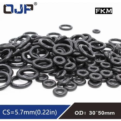 5PC Fluorine rubber Ring Black FKM O-rings Seal Thickness 5.7mm OD30/35/40/50mm O Ring Seal Gasket Oil Ring Fuel Sealing Washer
