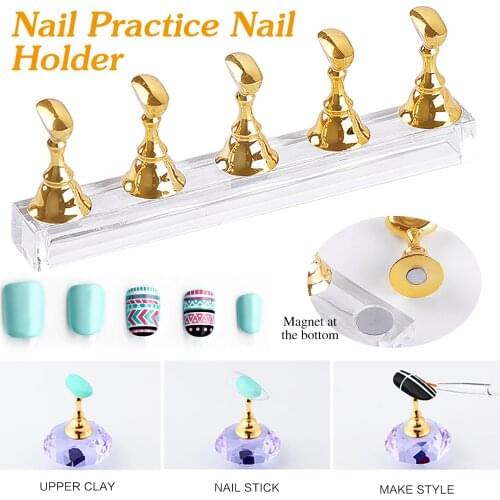 Acrylic Nail Display Stand Nail Tip Holder Magnetic Nail Practice Adhesive Glue Clay Stick Removable Fingernail Practice Tools