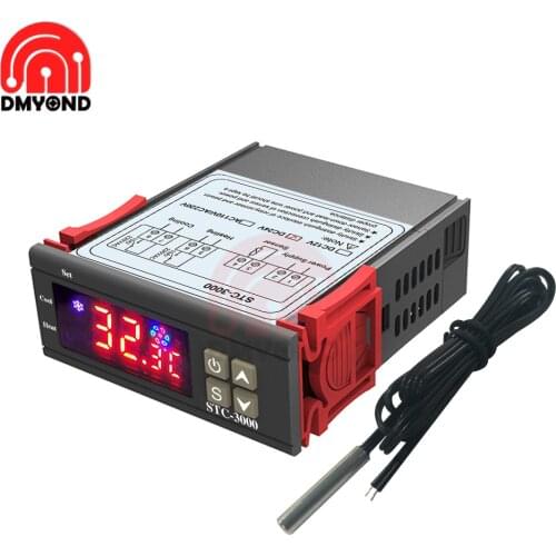 STC-3000 Digital Incubator Thermostat Temperature Controller Two Relay Output Thermoregulator 10A Heating Cooling 12V 24V 220V