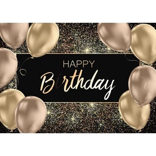 Birthday Party Banner Photography Backdrop Gold Black Sparkly Balloon Desserts Table Backdrop Photocalls Studio PhotoshootHZ1102