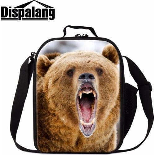 Dispalang Bear Lunch Bag for Children School Cute Animal Print Insulated Cooler Bags Girls Trendy Square Bags for Lunch Box Boys