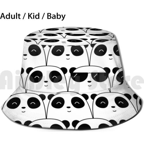 That Cool Panda Sun Hat Foldable UV Protection Panda Bear Cute Cool Funny Humor Animal Cartoon Vector Pattern Black