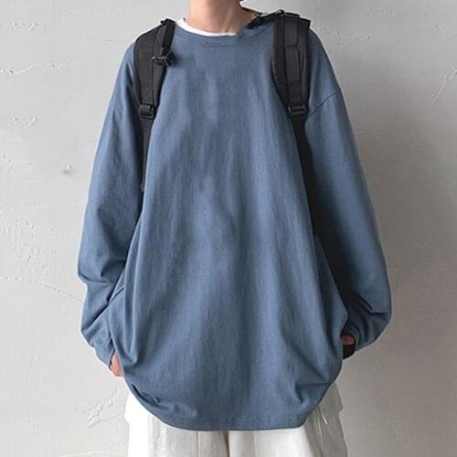 Men T-shirt Casual Solid Color All Match Round Neck Long Sleeve Men Loose Stylish Sports T-shirt Fashion Streetwear Autumn