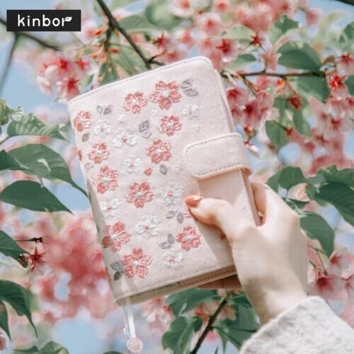 Kinbor Sakura Series Notebook Embroidery A6 Handbook Calendar Schedule Book Sakura Notebook Set Weekly Plan For Girls For Gift