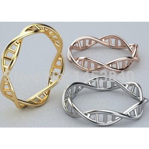 Wholesale Plating Silver gold and rose gold DNA Ring ,Plating Silver Chemistry Ring, Science Ring, Molecule Ring 12pcs/lot