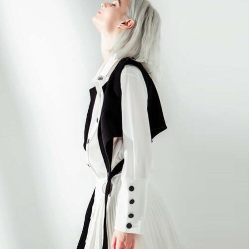 Two Piece Set Women Colorblock Blouse Spring Autumn+Waistcoat