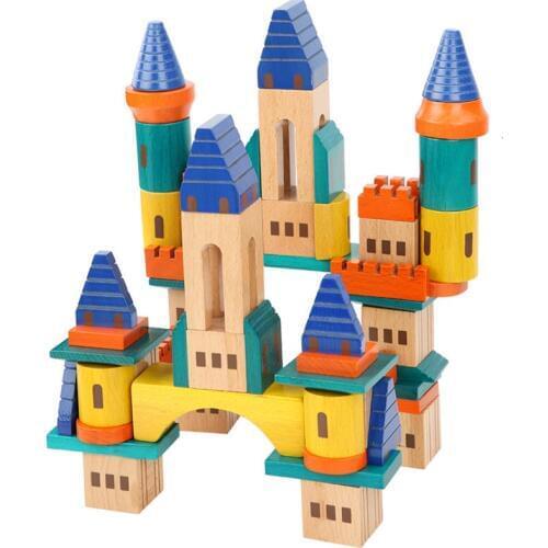 69 Pcs Wooden Castle Building Blocks Early Education Kids Toys For Children Montessori Jouet Enfant Intelligent