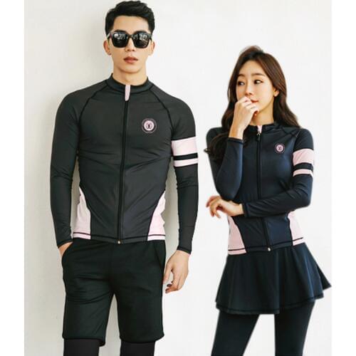 Womens 4 Piece Rashguard Swimsuit Long Sleeve Zip Front Sun Protection Swim Shirt & Skirted Leggings Mens 3 Piece Rash Guards