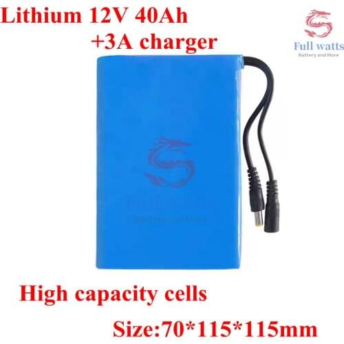 Lithium battery 12v 40ah li-ion battery pack with BMS for e-bike electric bicycle ups laptop power bank 12v cell +3A charger
