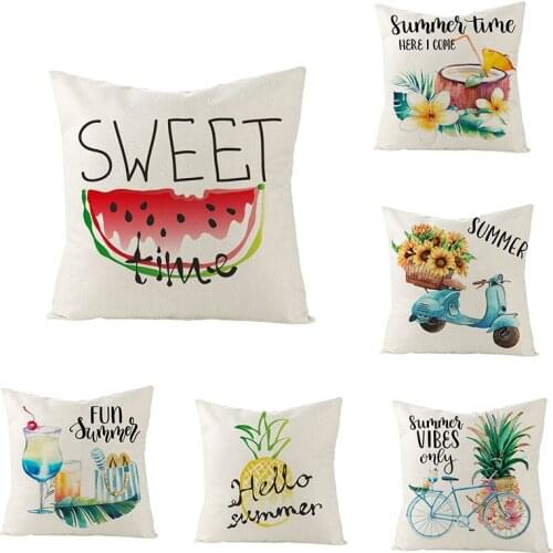 Linen Pillowcase Summer Fruit Beach Theme Decorative Cushion Cover Throw Pillows Covers For Sofa Bed Car Home Decor 45*45cm/pc