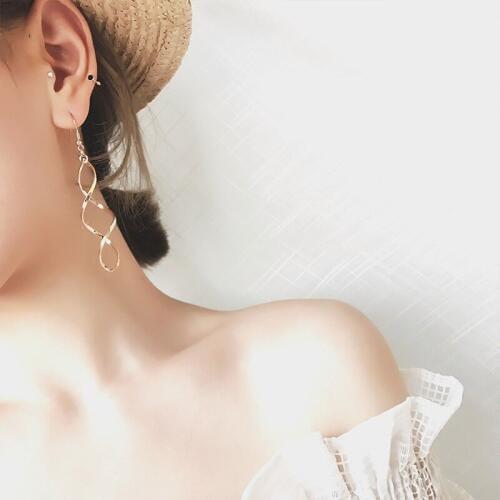 Fashion Earrings Double Loop Drop Earrings for Women Long Wave Dangle Earrings High Quality Statement Wedding Jewelry Wholesale