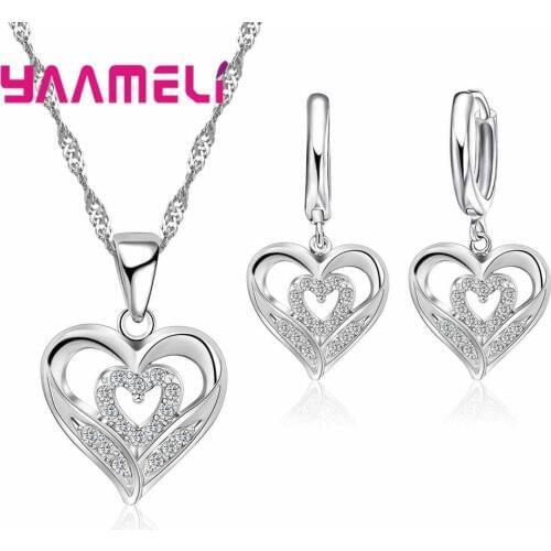Personality Heart Shape Cubic Zircon Inlay Jewelry Set With Shiny 925 Silver Jewelry For Women/Men Anniversary Gift